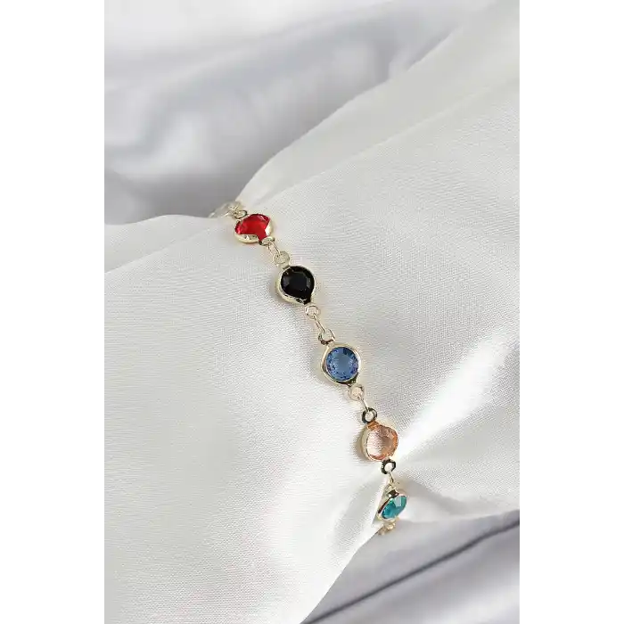 Pirinç Asorti Model Gold Renk Zirkon Taşlı Kadın Bileklik