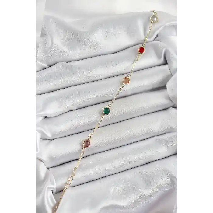 Pirinç Asorti Model Gold Renk Zirkon Taşlı Kadın Bileklik