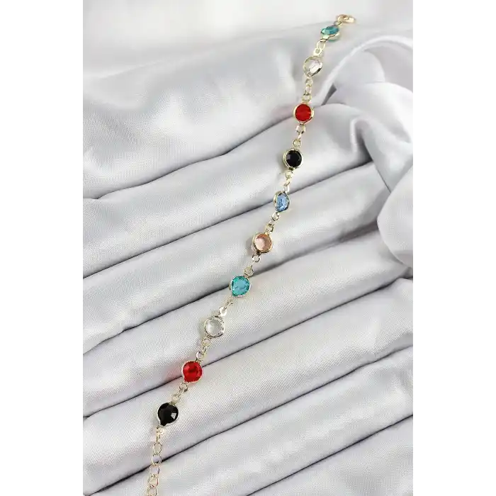 Pirinç Asorti Model Gold Renk Zirkon Taşlı Kadın Bileklik