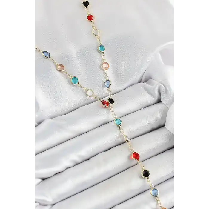 Pirinç Asorti Model Gold Renk Zirkon Taşlı Y Kolye