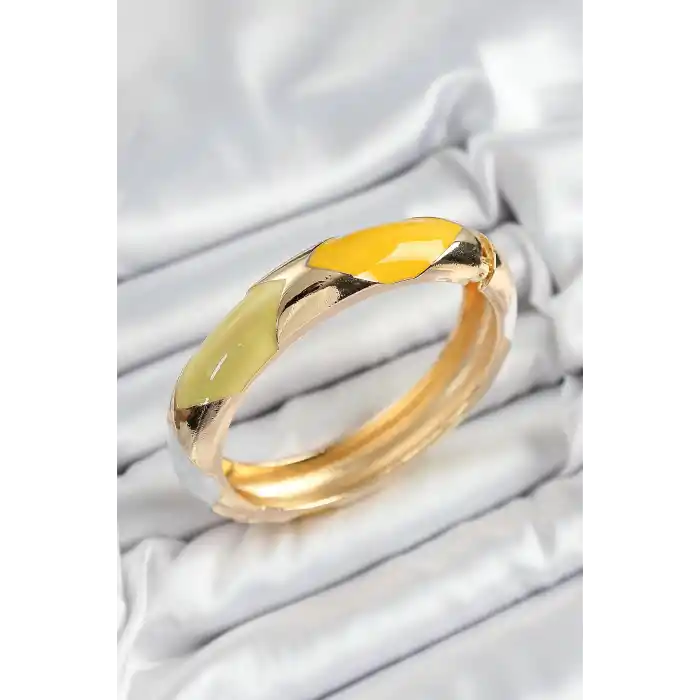 Pirinç Beyaz Yeşil Sarı Mineli Baklava Model Gold Renk Kadın Kelepçe