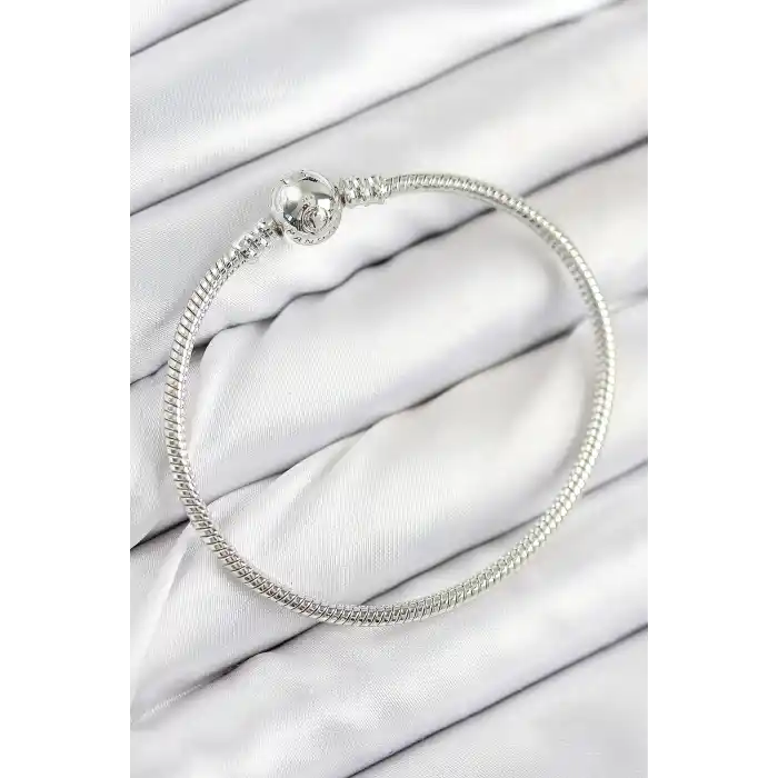 Pirinç Charm Topcuk Model Gümüş Renk Kadın Bileklik