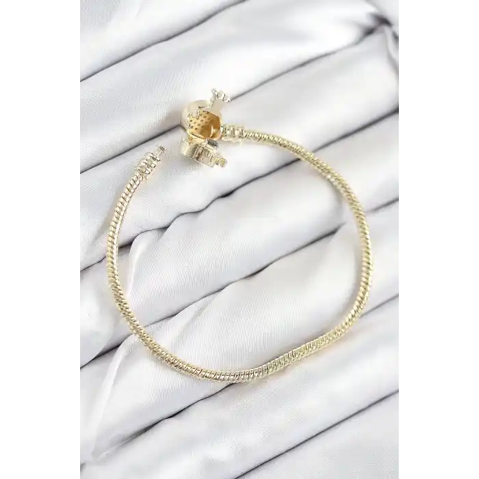 Pirinç Charm Zirkon Taşlı Taç Model Gold Renk Kadın Bileklik