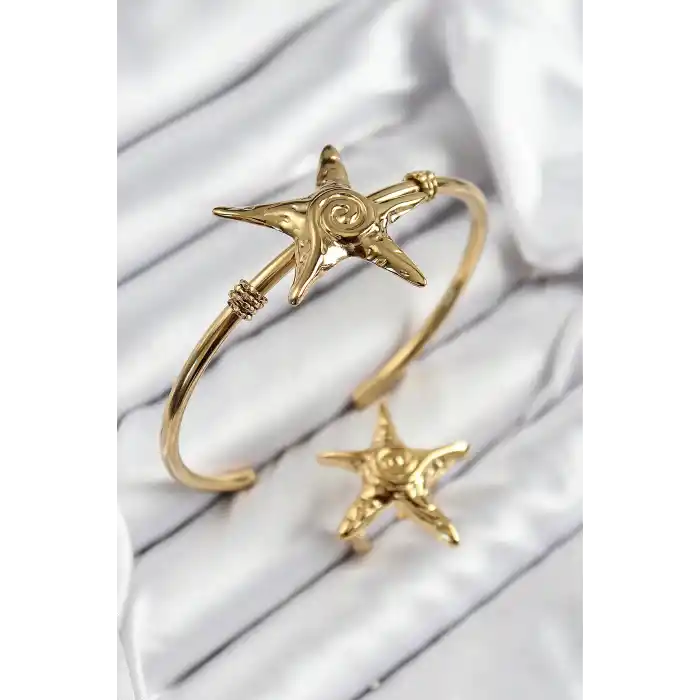 Pirinç Deniz Yıldızı Model Gold Renk Bileklik Yüzük Set