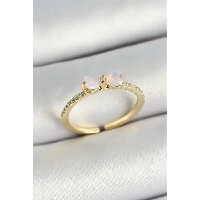 Pirinç Fiyonk Figürlü Zirkon Taşlı Gold Renk Ayarlanabilir Kadın Yüzük