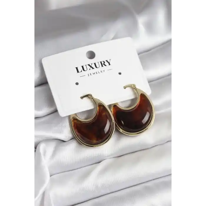 Pirinç Gold Kahverengi Renk Vintage Kadın Küpe