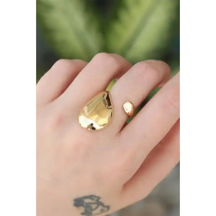 Pirinç Gold Renk Ayarlanabilir İri Bombeli Yüzük