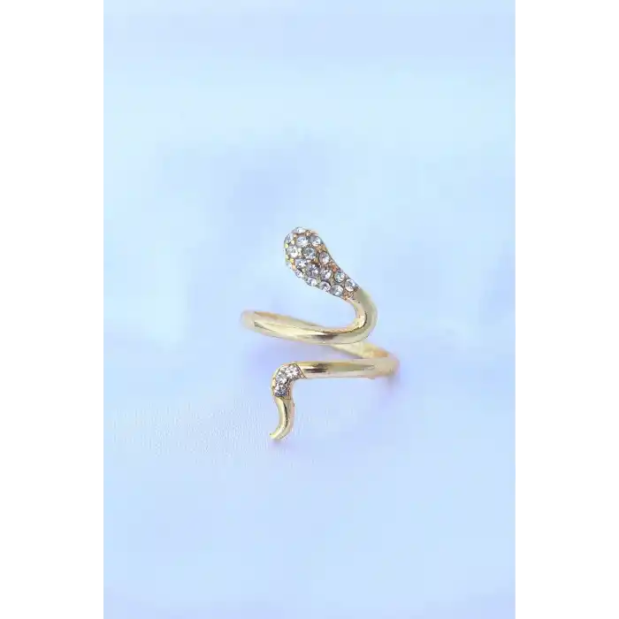 Pirinç Gold Renk Ayarlanabilir Zirkon Taşlı Yılan Yüzük