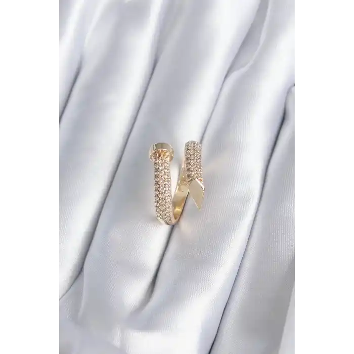 Pirinç Gold Renk Çivi Model Zirkon Taşlı Kadın Yüzük