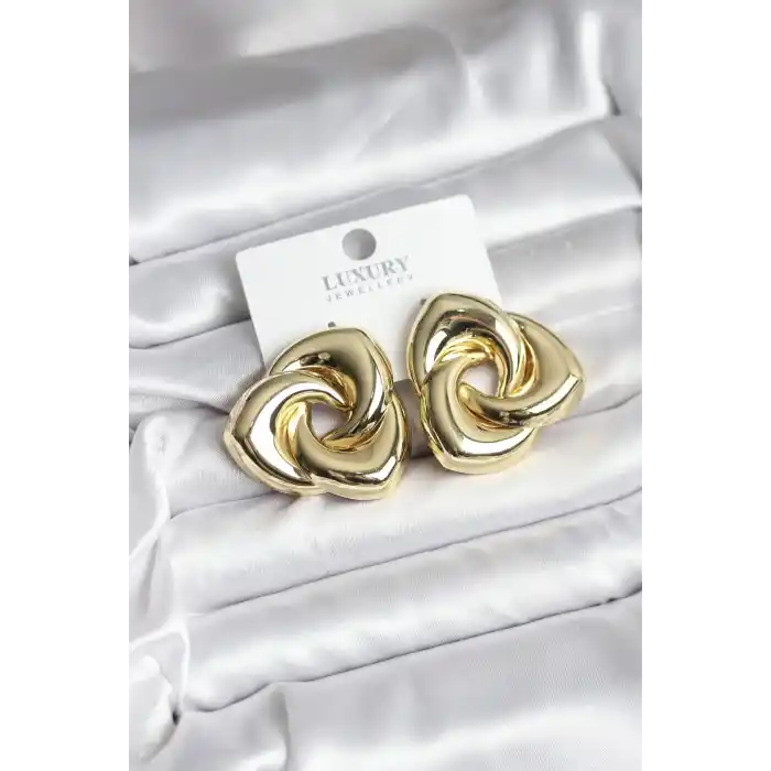 Pirinç Gold Renk Geometrik Vintage Kadın Küpe