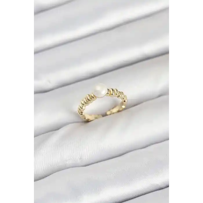 Pirinç Gold Renk Göbek İnci Model Kadın Yüzük