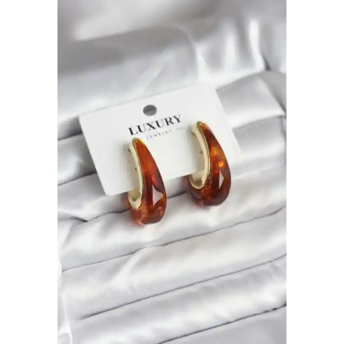 Pirinç Gold Renk Kahverengi Vintage Kadın Küpe