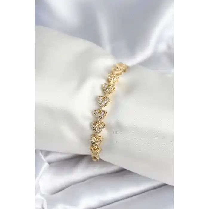 Pirinç Gold Renk Kalp Model Kadın Bileklik