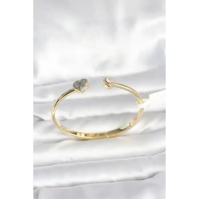 Pirinç Gold Renk Kalpli Model Kadın Kelepçe Bileklik