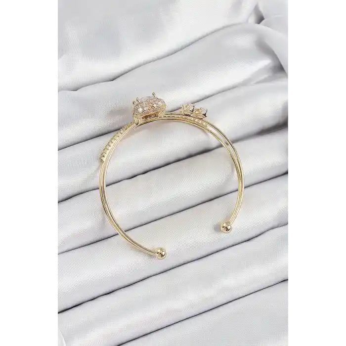 Pirinç Gold Renk Kalpli Zirkon Taşlı Kadın Bileklik