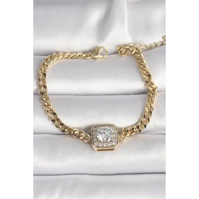 Pirinç Gold Renk Kare Zirkon Taşlı Xuping Exclusive VIP Seri Kadın Bileklik