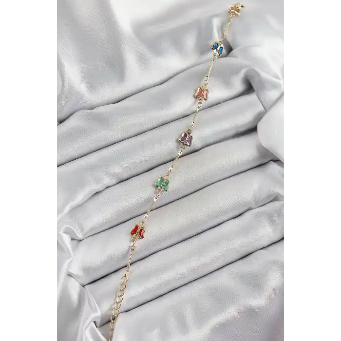 Pirinç Gold Renk Karışık Renk Kelebek Zirkon Taşlı Kadın Bileklik