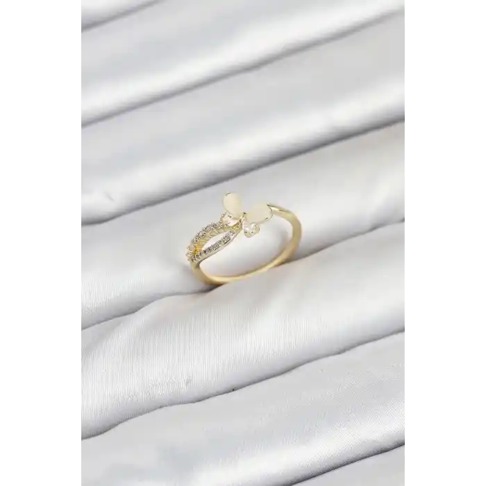 Pirinç Gold Renk Kelebek Zirkon Taşlı Kadın Yüzük