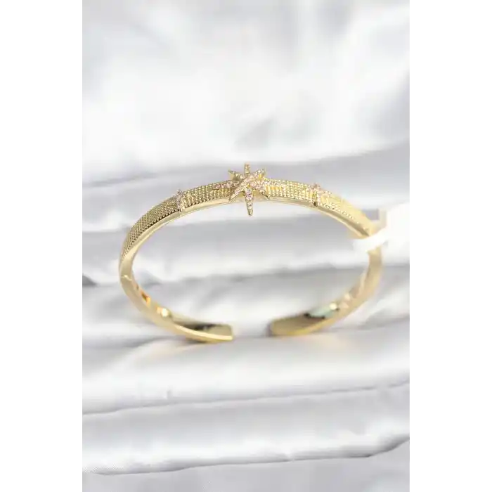 Pirinç Gold Renk Kutup Yıldızı Model Kadın Kelepçe Bileklik