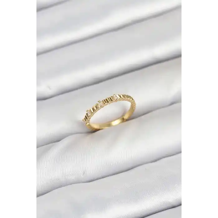 Pirinç Gold Renk Lazer Kesim Kadın Yüzük