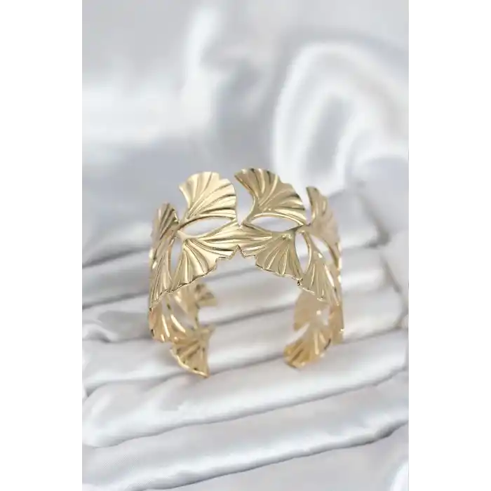 Pirinç Gold Renk Levha Yelpaze Model Kadın Bileklik