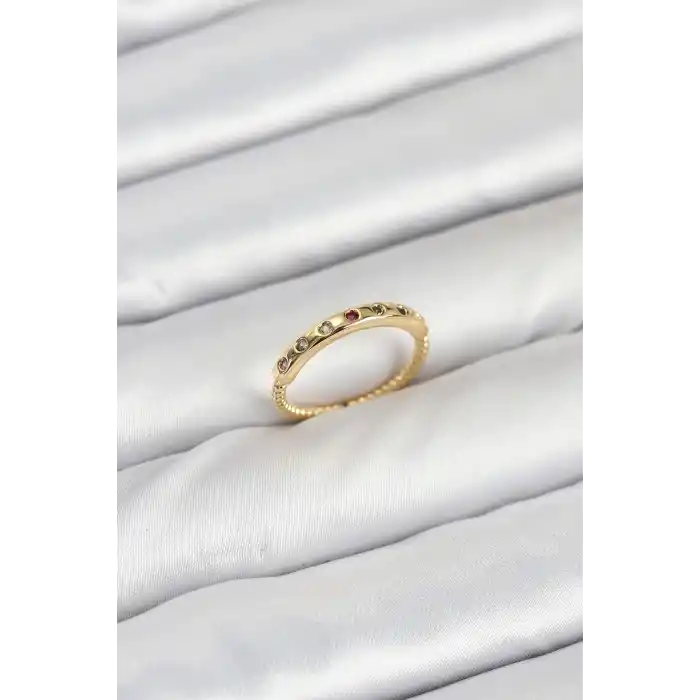 Pirinç Gold Renk Renkli Zirkon Taşlı Kadın Yüzük