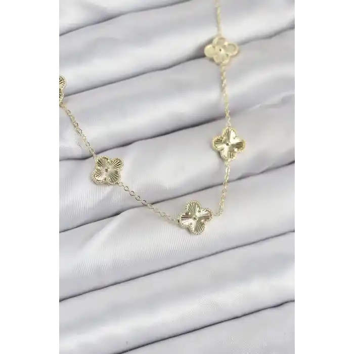 Pirinç Gold Renk Yonca Kadın Kolye