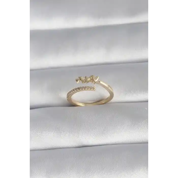 Pirinç Gold Renk Zirkon Taş Detay Kalp Model Kadın Yüzük