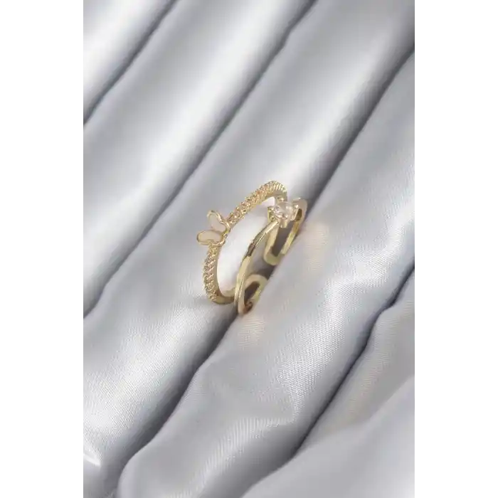 Pirinç Gold Renk Zirkon Taş Detay Kelebek Model Kadın Yüzük