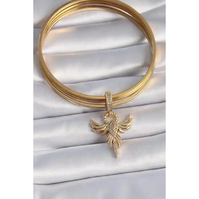 Pirinç Gold Renk Zirkon Taşlı Anka Kuşu Model Ajda Charm