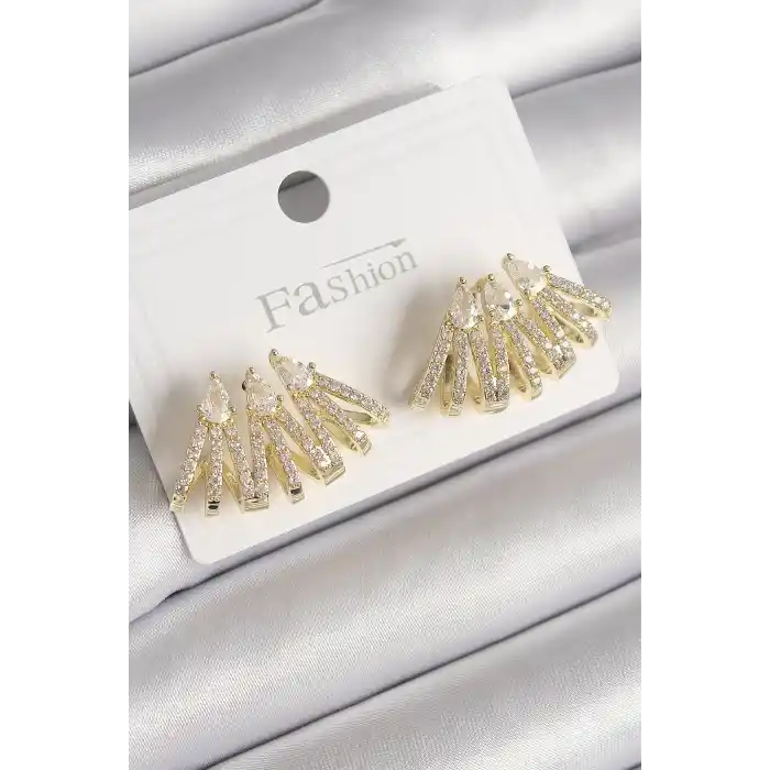 Pirinç Gold Renk Zirkon Taşlı Deniz Kabuğu Model Kadın Küpe