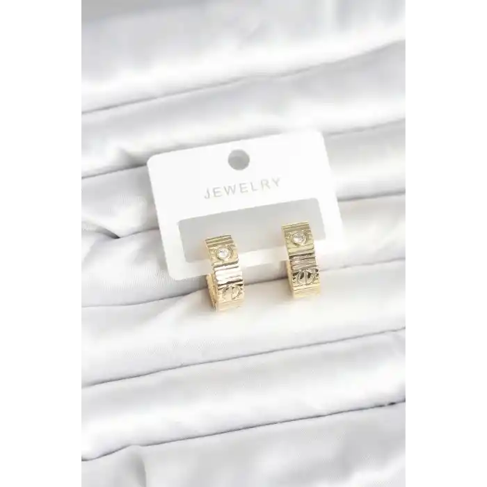 Pirinç Gold Renk Zirkon Taşlı Halka Kadın Küpe