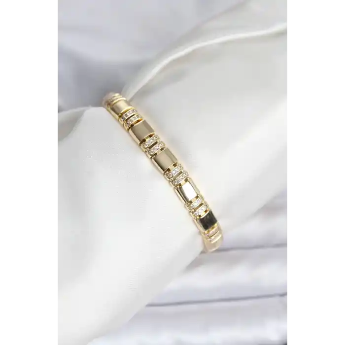 Pirinç Gold Renk Zirkon Taşlı Kadın Bileklik