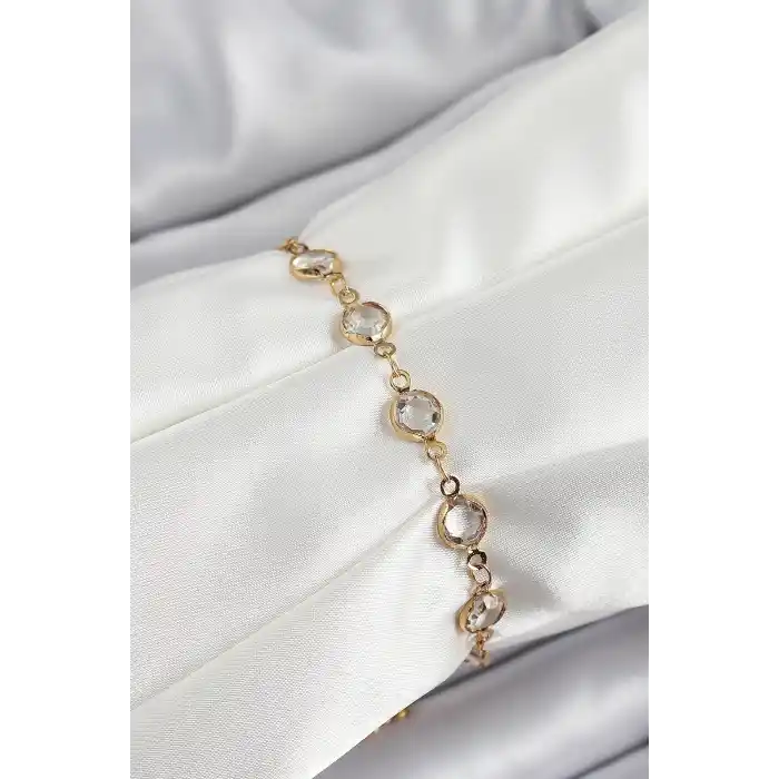 Pirinç Gold Renk Zirkon Taşlı Kadın Bileklik