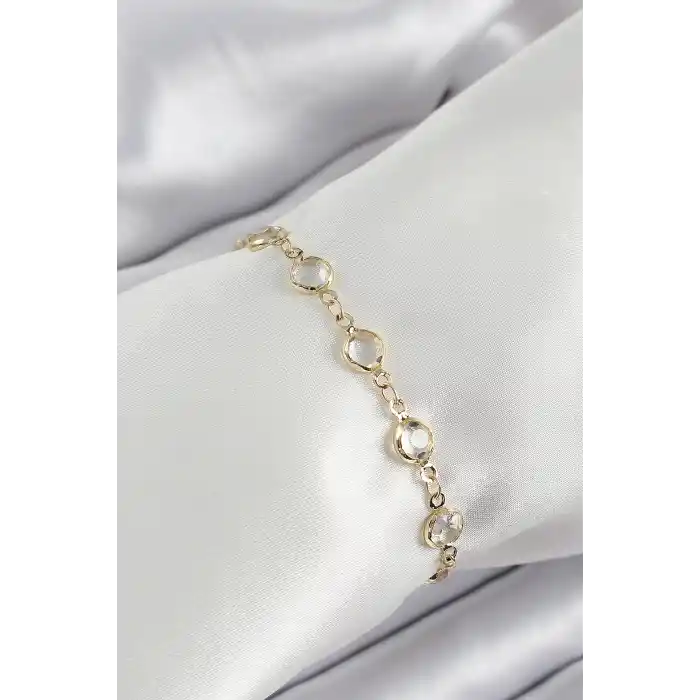 Pirinç Gold Renk Zirkon Taşlı Kadın Bileklik