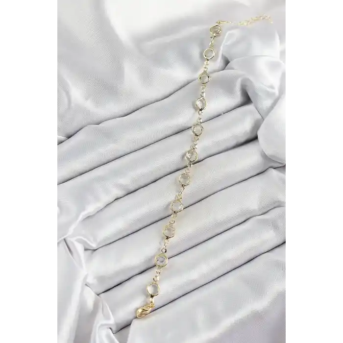 Pirinç Gold Renk Zirkon Taşlı Kadın Bileklik