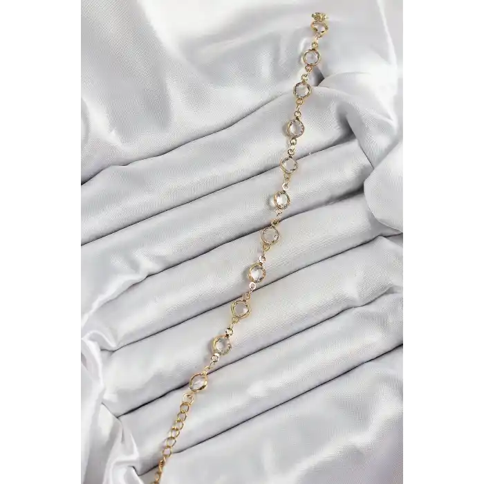 Pirinç Gold Renk Zirkon Taşlı Kadın Bileklik
