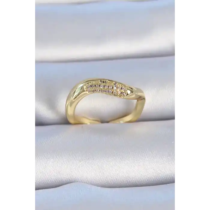 Pirinç Gold Renk Zirkon Taşlı Kadın Yüzük