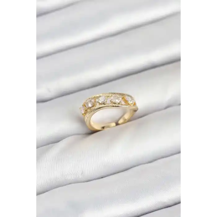 Pirinç Gold Renk Zirkon Taşlı Kadın Yüzük