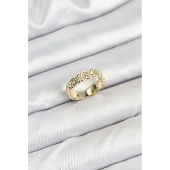 Pirinç Gold Renk Zirkon Taşlı Sırım Kadın Yüzük