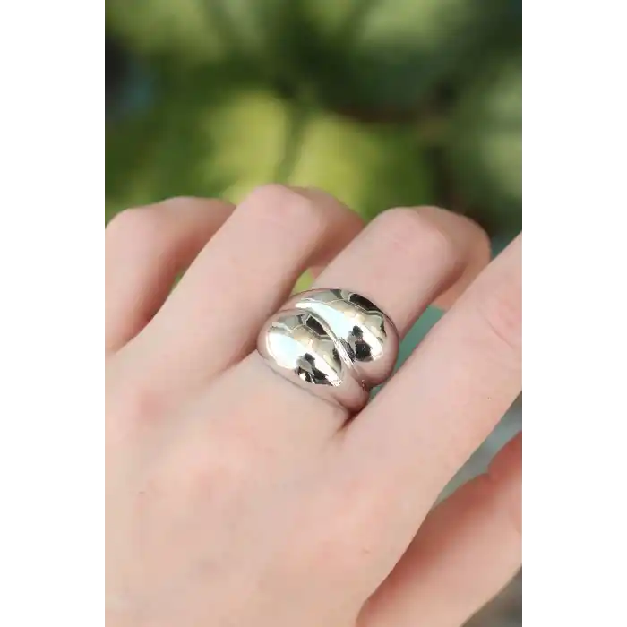 Pirinç Gümüş Renk Ayarlanabilir Damla Yüzük