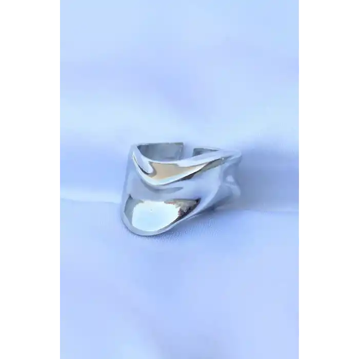 Pirinç Gümüş Renk Ayarlanabilir Kalın Ezme Yüzük