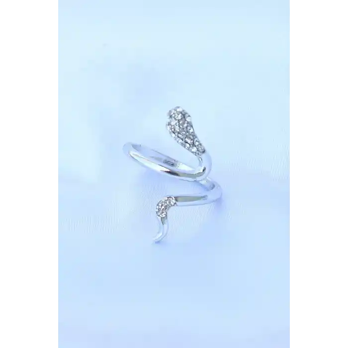 Pirinç Gümüş Renk Ayarlanabilir Zirkon Taşlı Yılan Yüzük