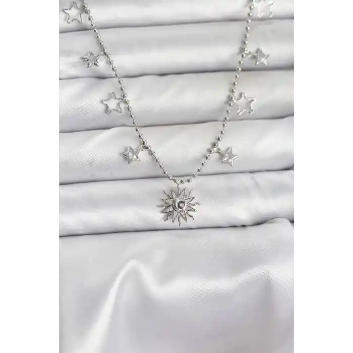 Pirinç Gümüş Renk Güneş Model Kadın Kolye