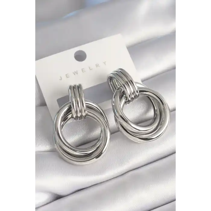 Pirinç Gümüş Renk Halka Model Kadın Küpe