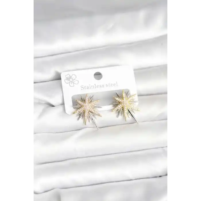 Pirinç Gümüş Renk Kutup Yıldızı Kadın Küpe