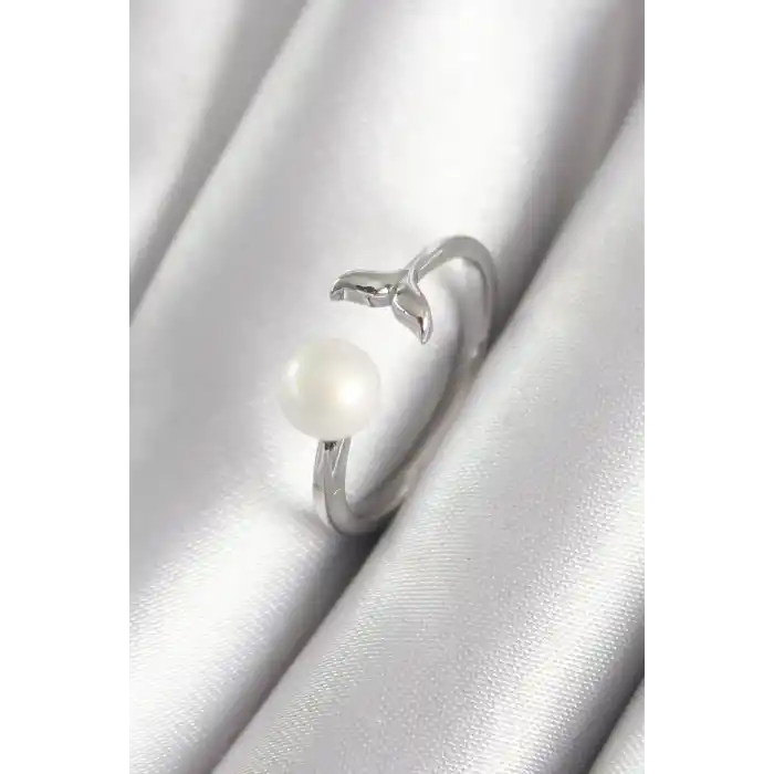 Pirinç Gümüş Renk Top İnci Figür Balık Kuyruğu Model Kadın Yüzük