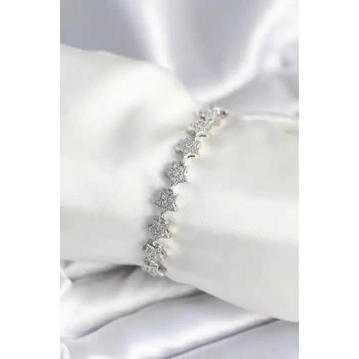 Pirinç Gümüş Renk Yıldız Model Kadın Bileklik