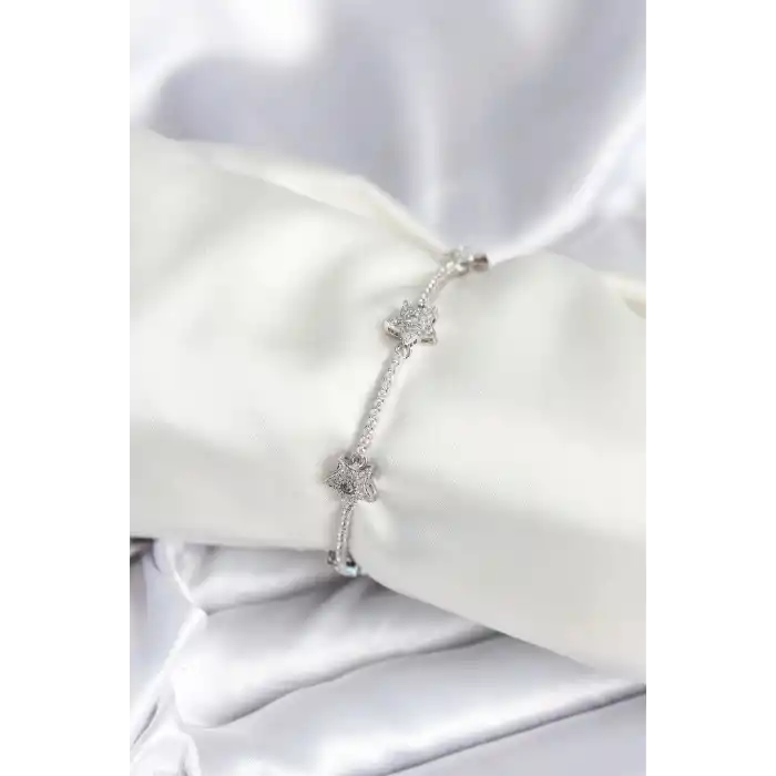 Pirinç Gümüş Renk Yıldız Model Kadın Bileklik