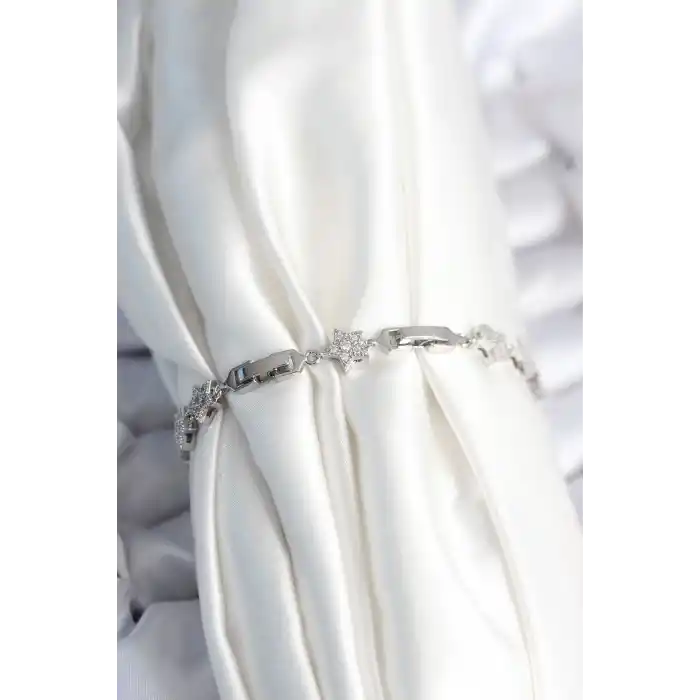 Pirinç Gümüş Renk Yıldız Model Kadın Bileklik